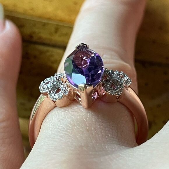 Rose De France Amethyst Marquise Cut Sterling Silver Ring Size 8 - Picture 2 of 9